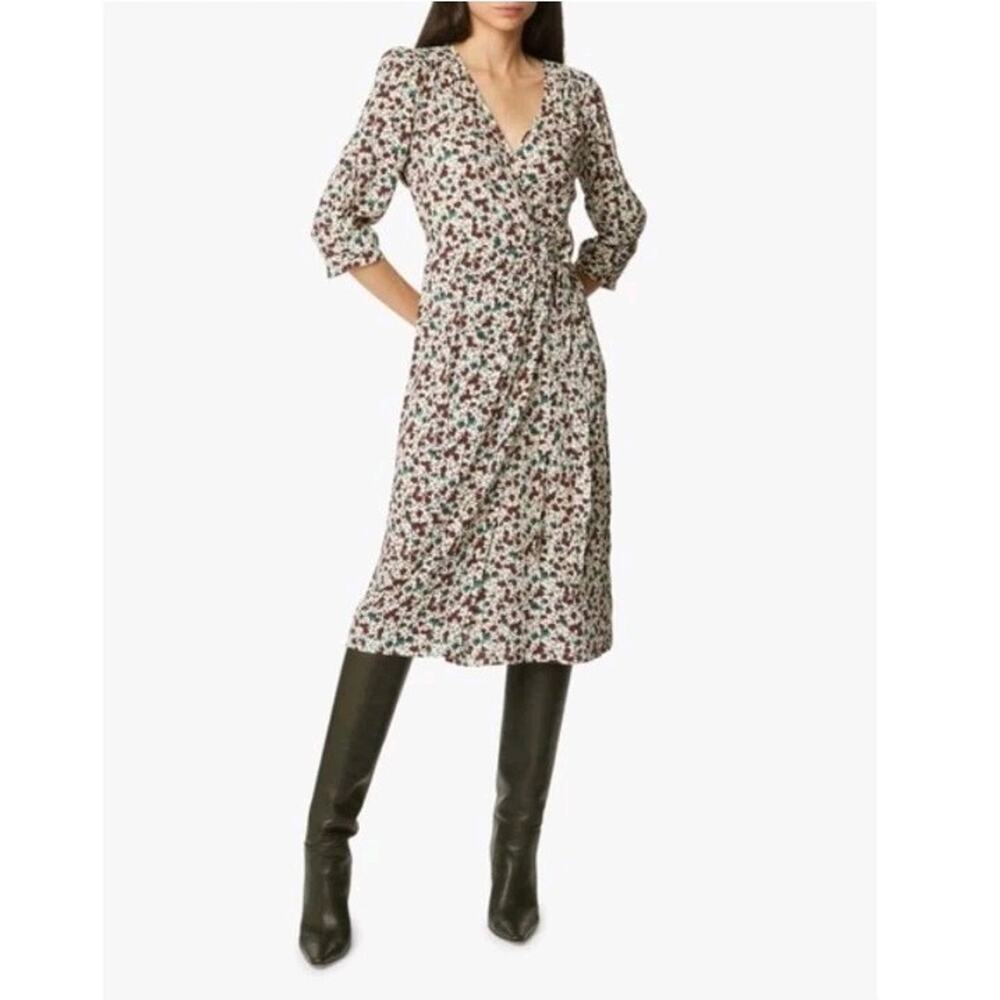 BA&SH Floral Print Moroccan Crepe Elen Midi Wrap Dress Size 3 US 8 Boho Chic
